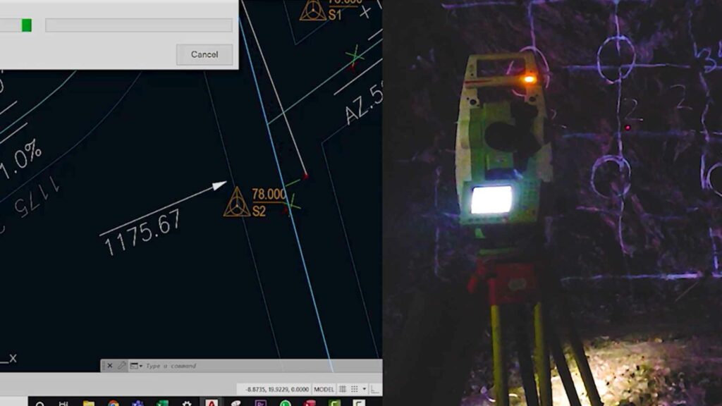 A LEICA instrument performing live survey via bluetooth to map a face